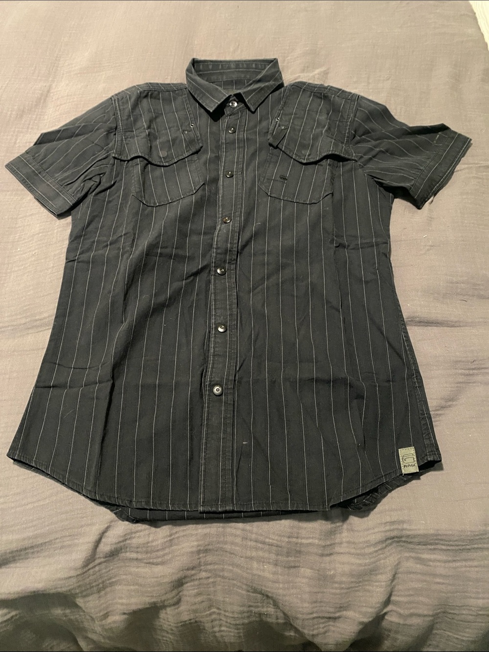 G-Star Black Short-Sleeve Pinstripe Button-Down Shirt